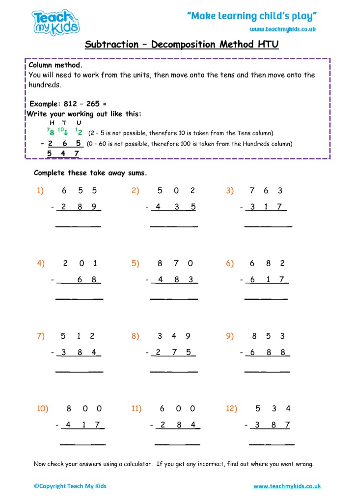Subtraction Decomposition Method HTU TMK Education