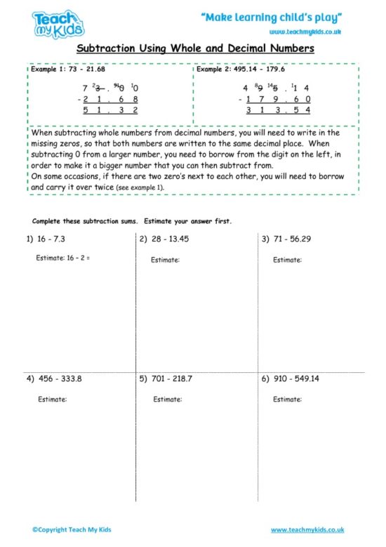 Worksheets for kids - subtraction-using-whole-numbers-and-decimal-numbers