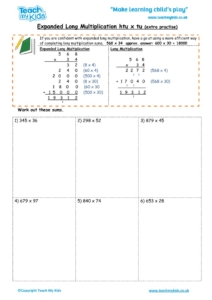 Worksheets for kids - expanded long multiplication – htu x tu extra practise