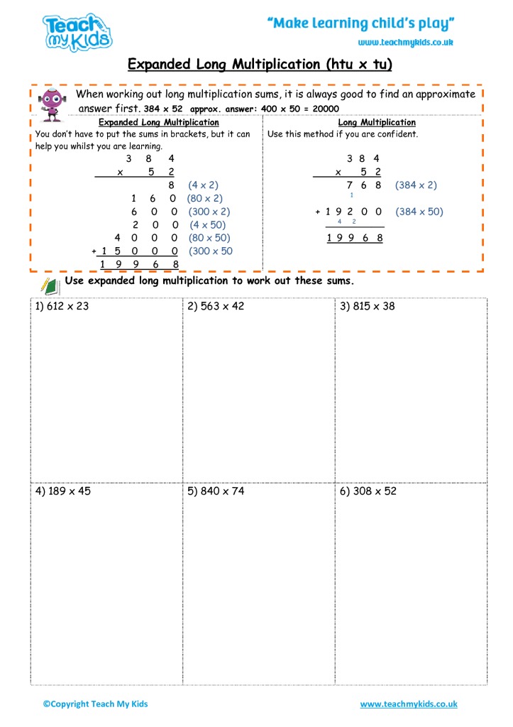 Expanded Short Multiplication Worksheets Ks2