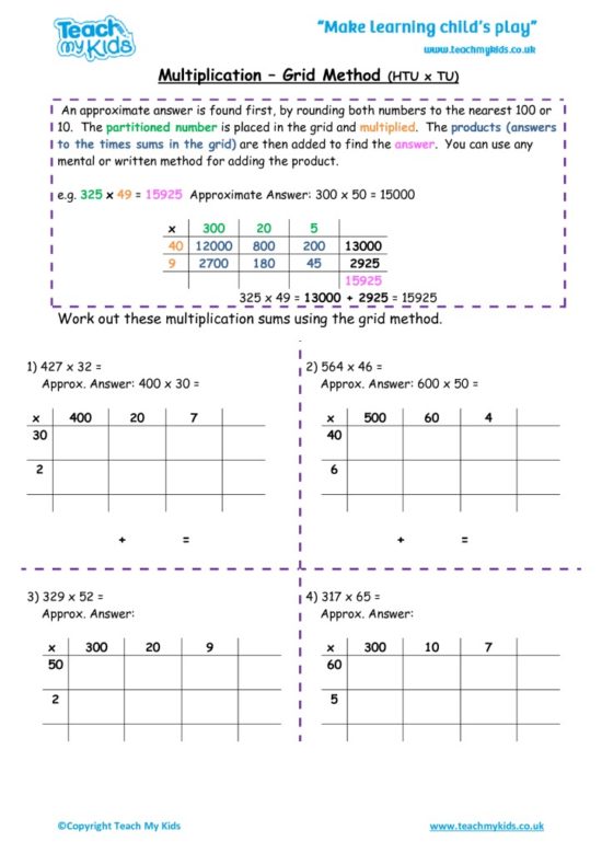 Multiplication Grid Method htu x Tu TMK Education
