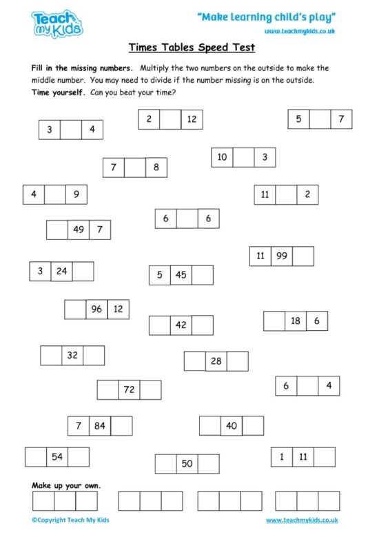 Worksheets for kids - times-tables-speed-test