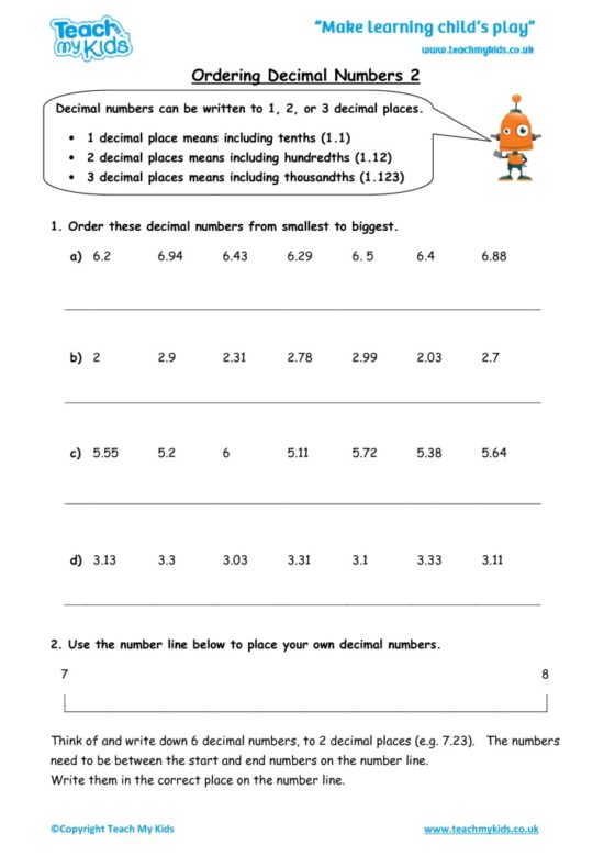 Worksheets for kids - ordering-decimal-numbers-2