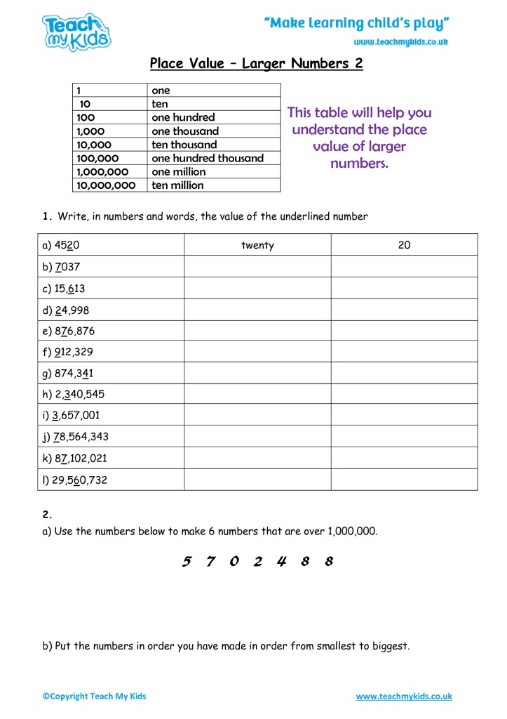 place value larger numbers 2 tmk education