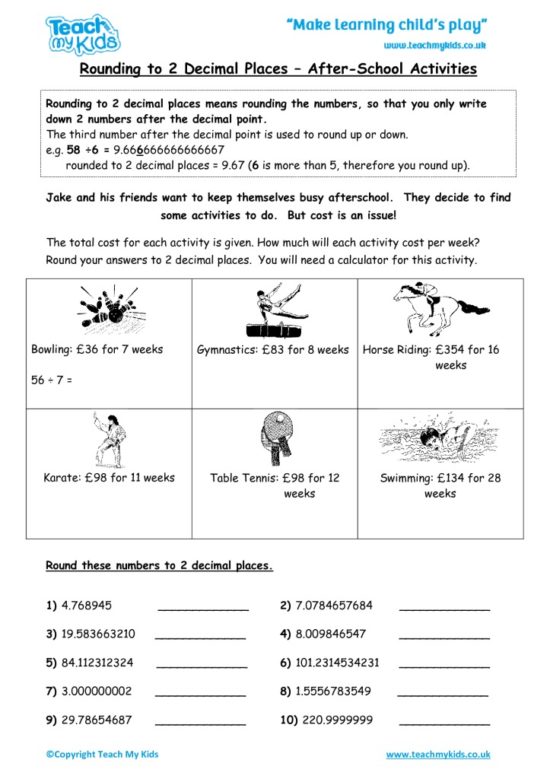 Worksheets for kids - rounding-to-2-decimal-places-afterschool-activities