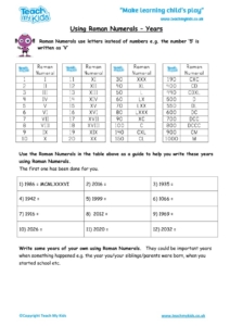 Worksheets for kids - using_roman_numerals_,_years